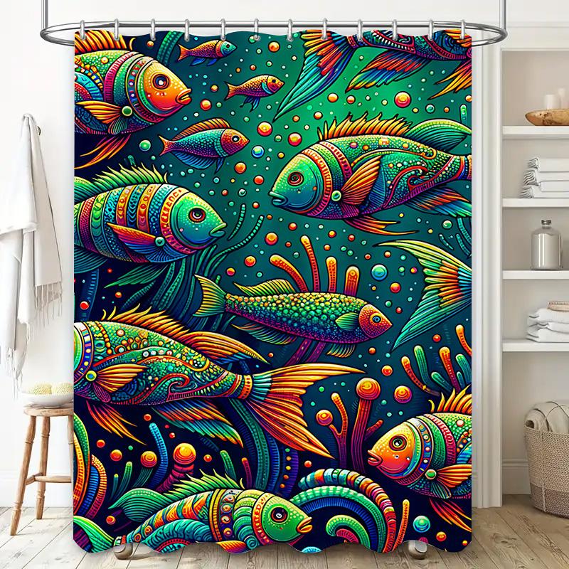 Vibrant Fish Shower Curtain 3D Printed Fabric Waterproof Bathroom Decoration Multi-Colorful Artistic Bath Linen Decorative Tapes