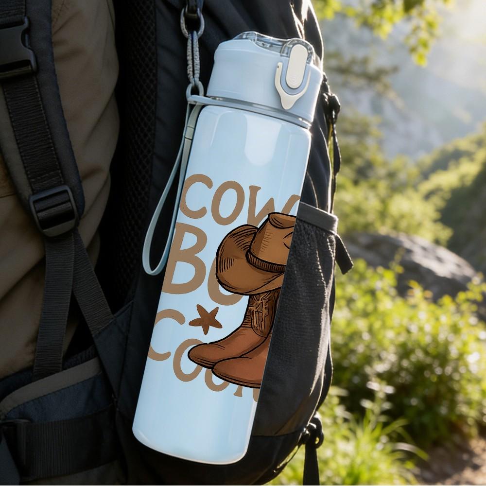 1PC Cowboy Boots Country Letter Print 750ml Color Plastic Sports Water Bottle Leakproof Flip Straw Lid Suitable for Sports Office Home Use