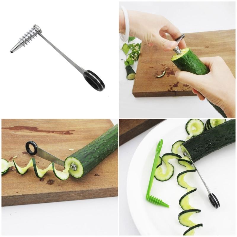 Space Efficient Stainless Steels Spirals Slicer For Vegetables Carrots Cucumbers Cutter with Rotating Handle Design