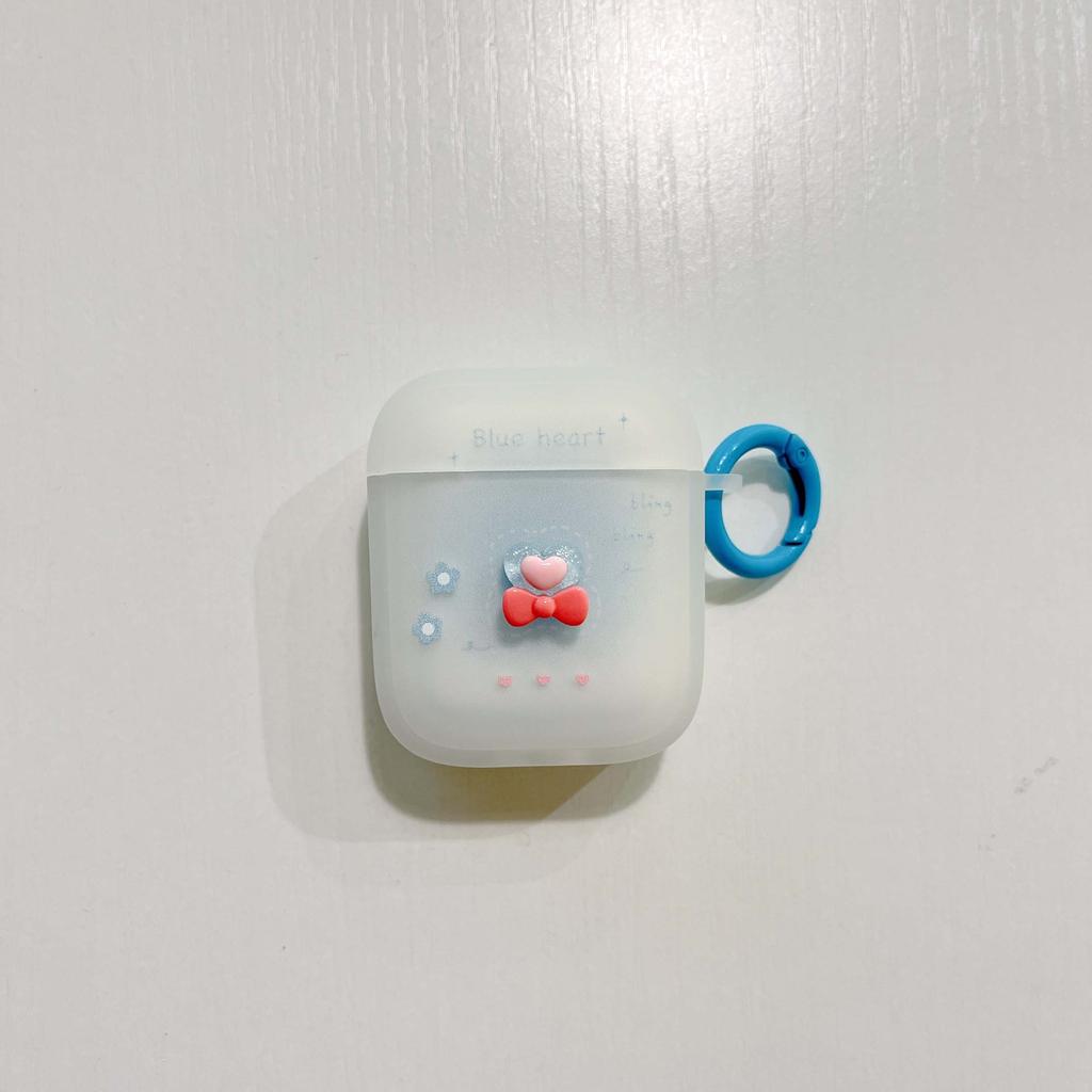 Blaues Herz 3D Schleife Kristall Niedliche Blume Matte Schlüsselanhänger Kopfhörerhülle Drahtlose Bluetooth Ladebox für Apple Airpod 1 2 Pro 3