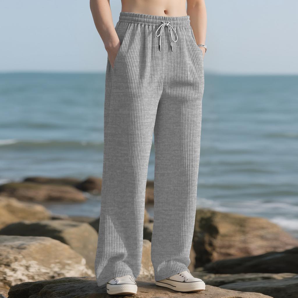 Men Textured Straight Leg Loose Pants Casual Relaxed Fit Workout Stretch Trousers Bottoms