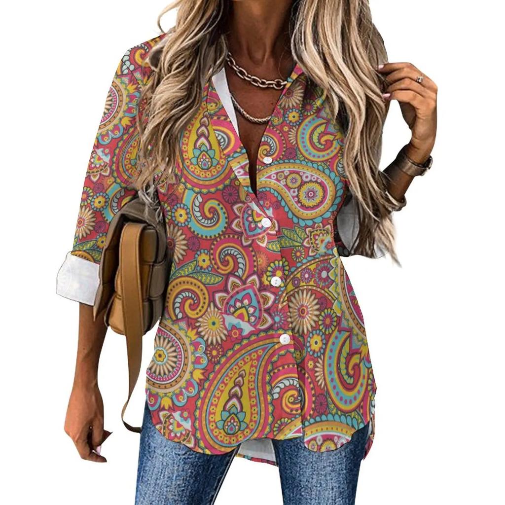 Women Printed Shirt Fashion 2025 New Spring and Autumn Casual Elegant Long Sleeve Lapel Top Street Style Personalized Shirt