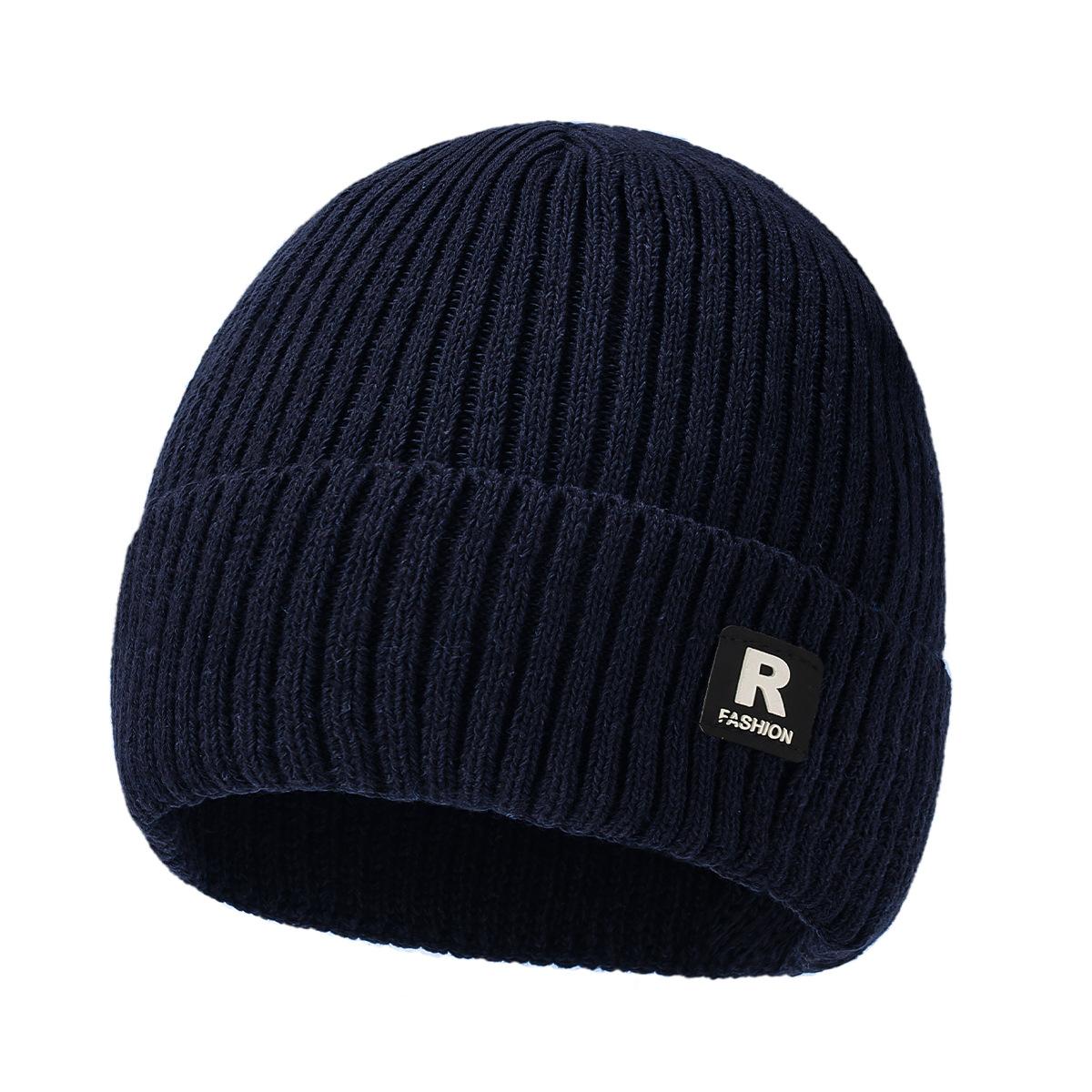 Зимняя шерстяная шапка для улицы, защита от холода и ушей, вязаная шапка, одинарная шапка, теплая шапка для защиты ушей темно-синий