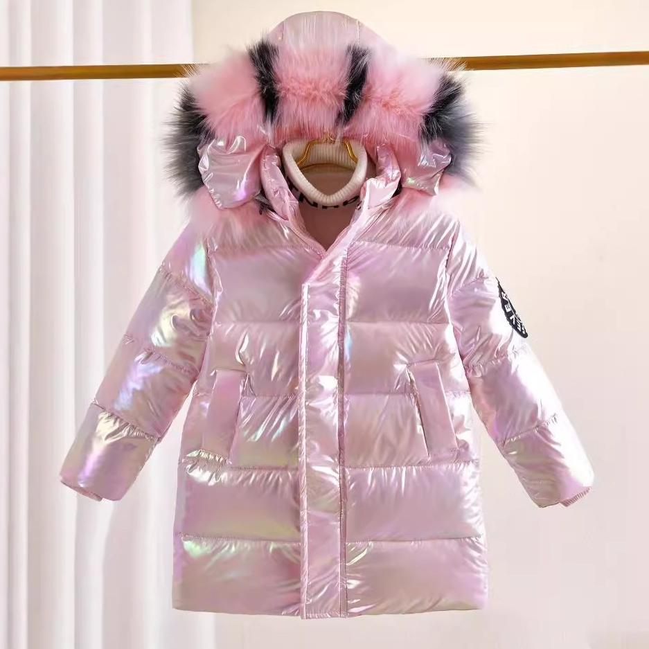 Children's Fashion Warm Windproof Girls Long Shiny Coat