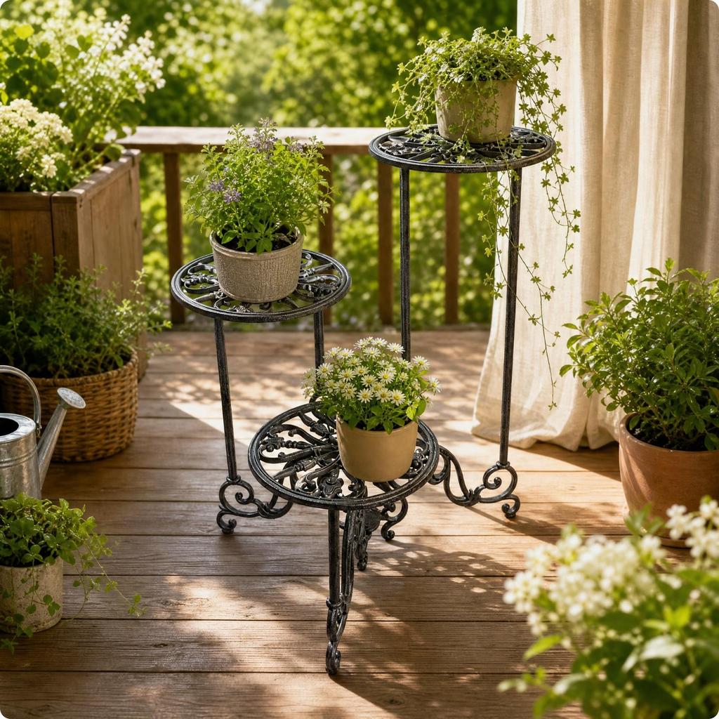 Ornate Metal Plant Stand with Scroll Detailing Multifunctional for Entryway