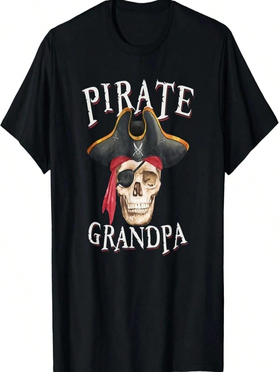 Mens Pirate Grandpa Halloween Skull Pirate Hat T-Shirt S