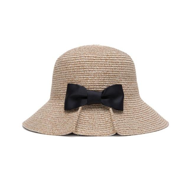 Women Summer Folding Wide Large Brim Shape Beach Sunscreen Cap Cute Big Bow Solid Straw Outdoor Hats Sun Hat