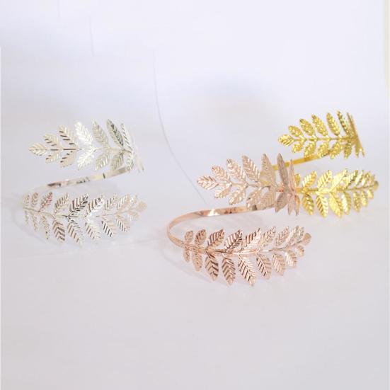 Fashion Women Metal Leaf Charm Open Bracelet Arm Cuff Armlet Bangle Fine Jewelry