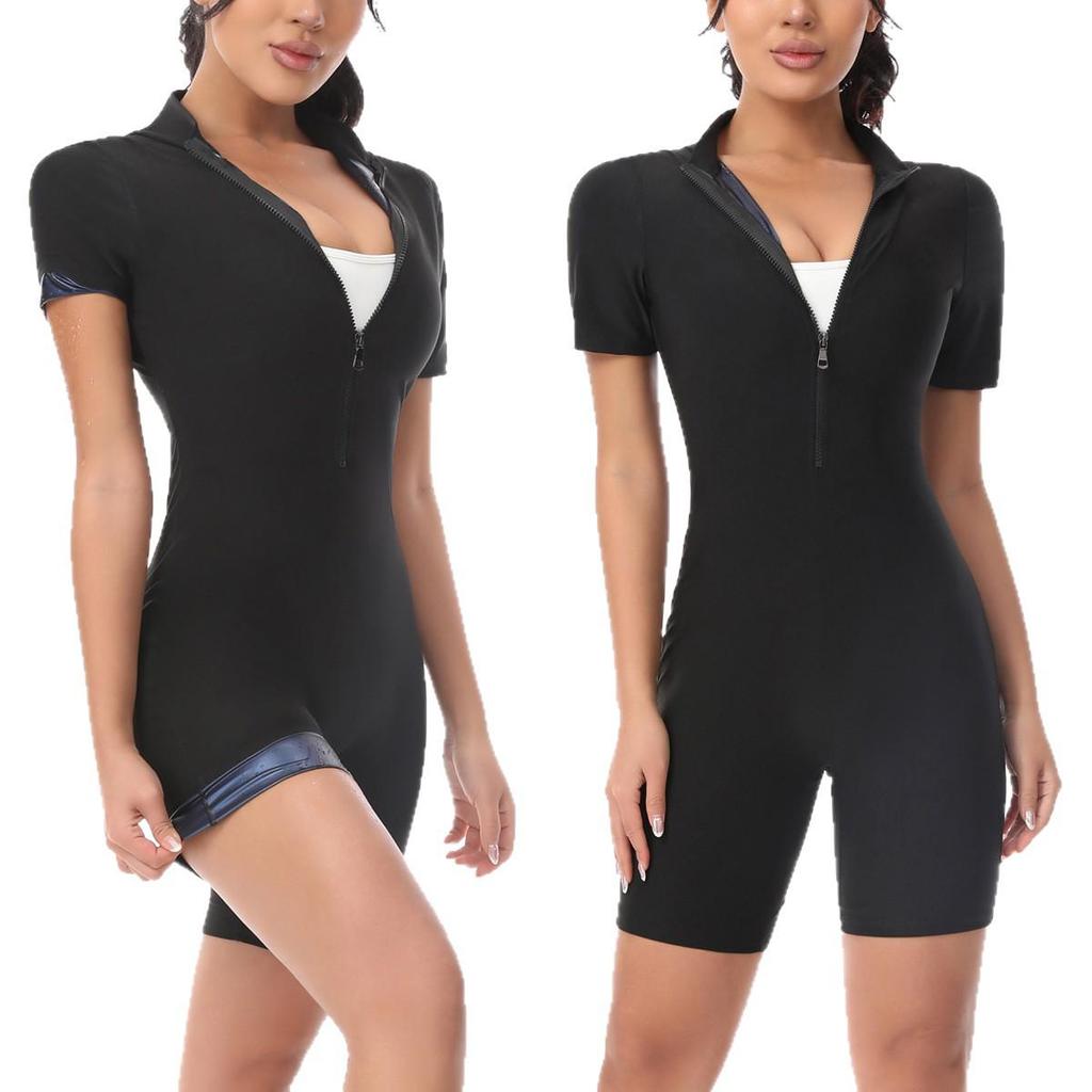 Women's High-Neck Sauna Bodysuit for Yoga and Fitness