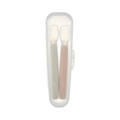 TGM Silicone Early Baby Food Spoon 2p + Exclusive Case, Beige, Pink (spoon), 1 Set
