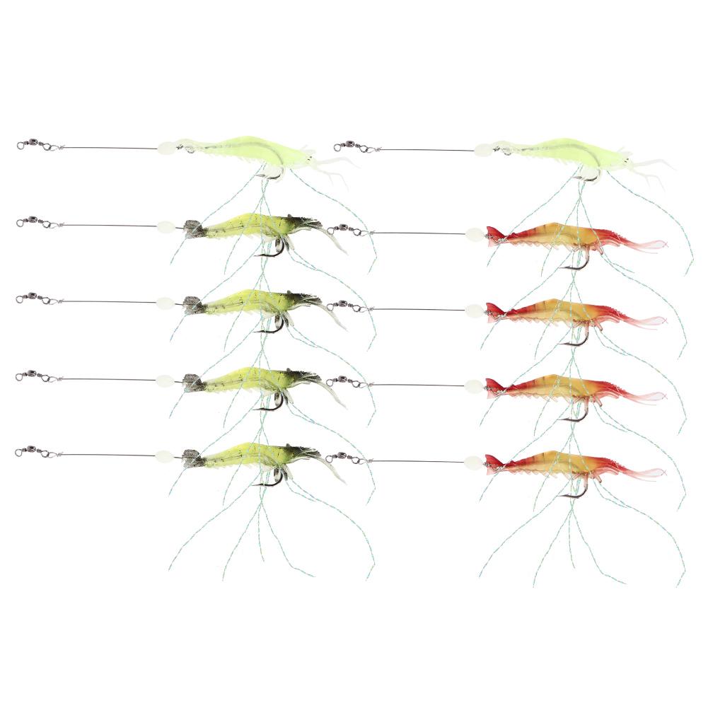 10Pcs Artificial Simulation Shrimp Shape Luminous Soft Fish Lure Bait Fishing Tackle with Hook for Sea Fresh Water
