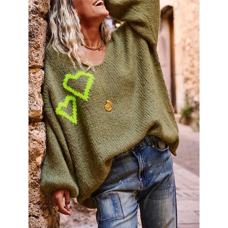 Autumn Women V-Neck Ruffles Sweater Long Sleeve Knitted Bottoming Flower Printing Pullovers Women Casual Sweater Winter