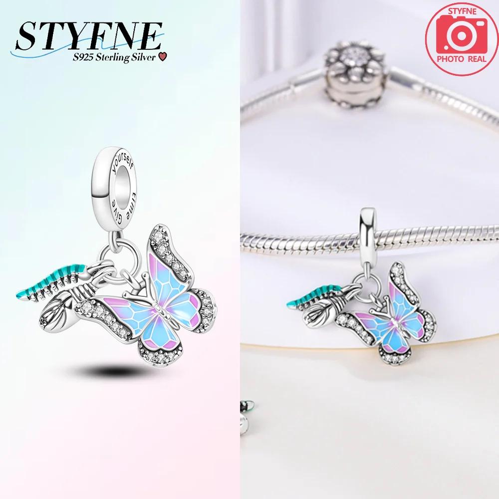 Copper Authentic Charm Bead Charms Pink Butterfly Flowers Yellow Zircon Fireflies Bees Bead Charms Compatible With Bracelets Women Jewellery Making Di
