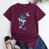 Summer Round Neck Fluttering Butterfly Pattern Printed Top Fashionable Casual Short Sleeved Women's Pure Cotton T-shirts