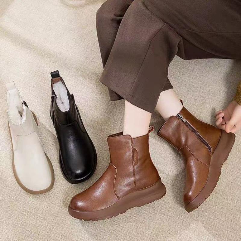 Winter Velvet New Martin Boots Women's Soft-soled Soft Leather Fashion Short Boots Versatile Non-slip Boots