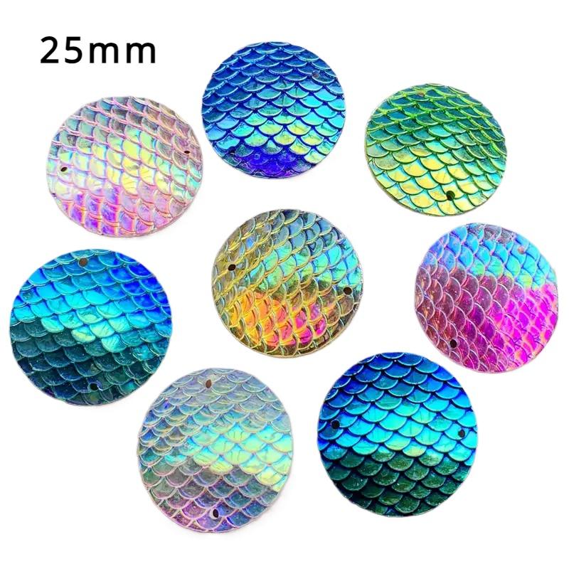 

25мм 12шт AB Цвет Змеиная чешуя и Чешуя русалки Плоская спинка Смола Круглые Каменные Бусины, Плоская спинка Смола Стразы Для Свадьбы DIY
