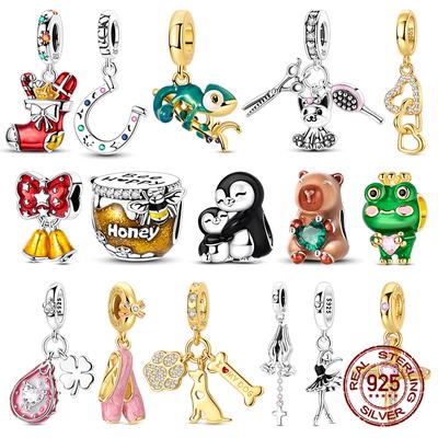 Original Copper Golden Pets Charms Bead Colorful Zirconium Honey Penguin Heart Dangle Fit Bracelet Diy Jewelry Gift