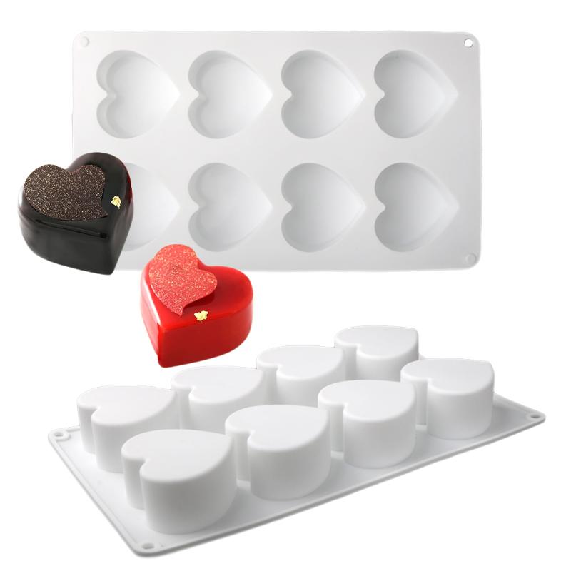 6 eller 8 celler Hjerteform Moussekakeformer Valentinsdag Mousse Dessertformer Matkvalitets Silikonkakeformer Bakeverktøy