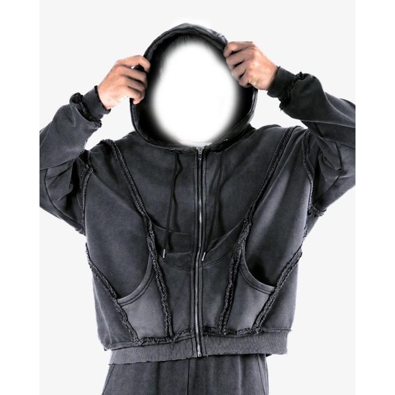 Vintage Streetwear Hoodie Pants Set Womens Washed Cotton Blend Gothic Patchwork Casual Two-Piece Outfit
