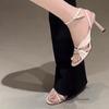 Summer Stiletto Sandals Women Fashion Round Head Open Toe Cross Thin Metal Buckle Non-slip Wear-resistant High Heels
