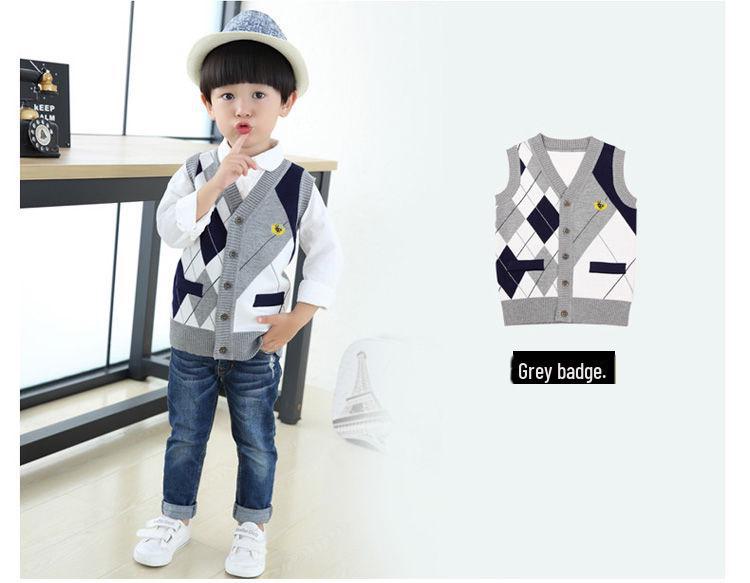 Premium Boys' College-Style Knit Sweater Vest: Sleeveless Cardigan for Warmth