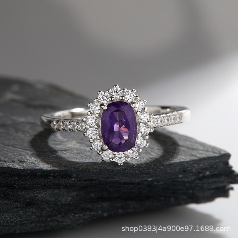 Non-Fading High-End S925 Sterling Silver 18K Gold Natural Amethyst Lucky Treasure Ring Women'S Simple Jewelry