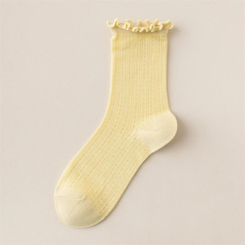 Neue Damen Socken Hohe Qualität Sommer Mode Lässig Lange Socken Einfarbige Koreanischer Stil Wellensaum Netz Atmungsaktiv Einfach Dünn