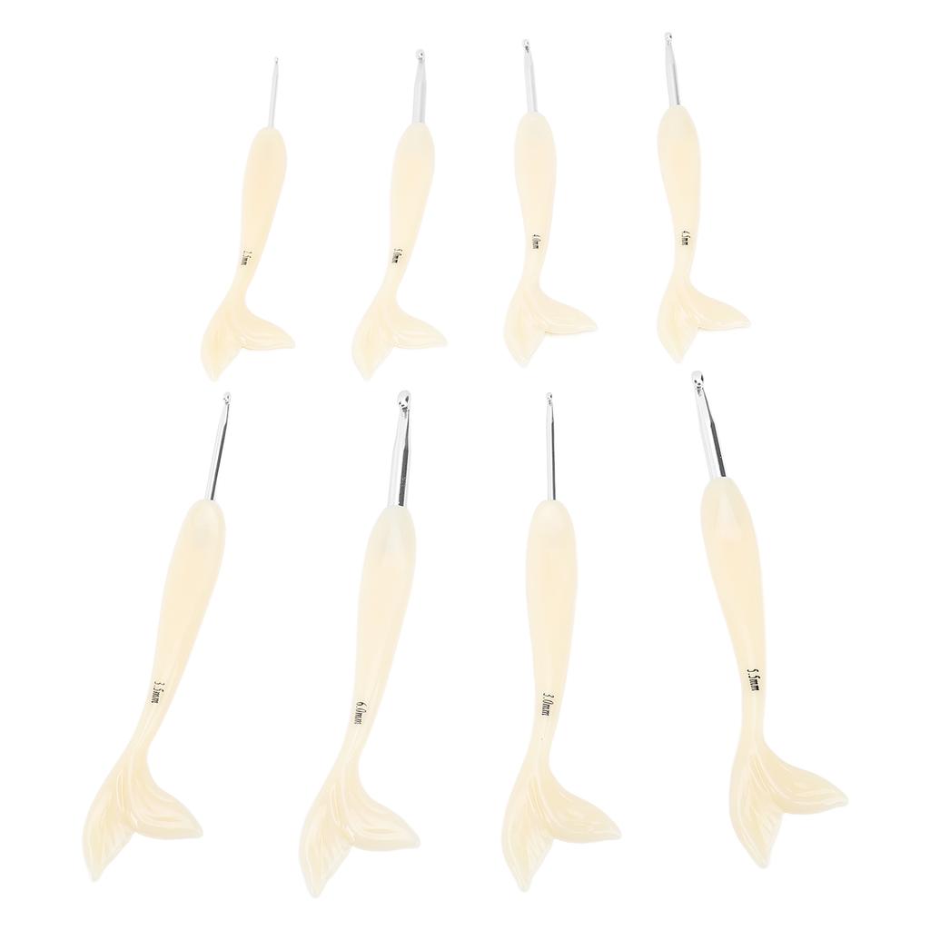 8Pcs Crochet Hook ABS Fish Tail Handle Aluminum Hook 2.5mm to 6.0mm Ergonomic Handle Crochet Hook Se