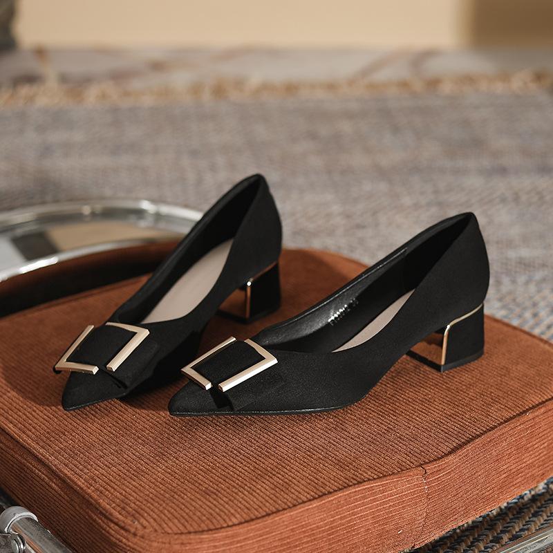 - Classic Suede, Light Color, Pointed Head, Women's Thick Heel Single Shoes, Light Mouth, Sexy Commuting, Long Wear, Not Tired Women