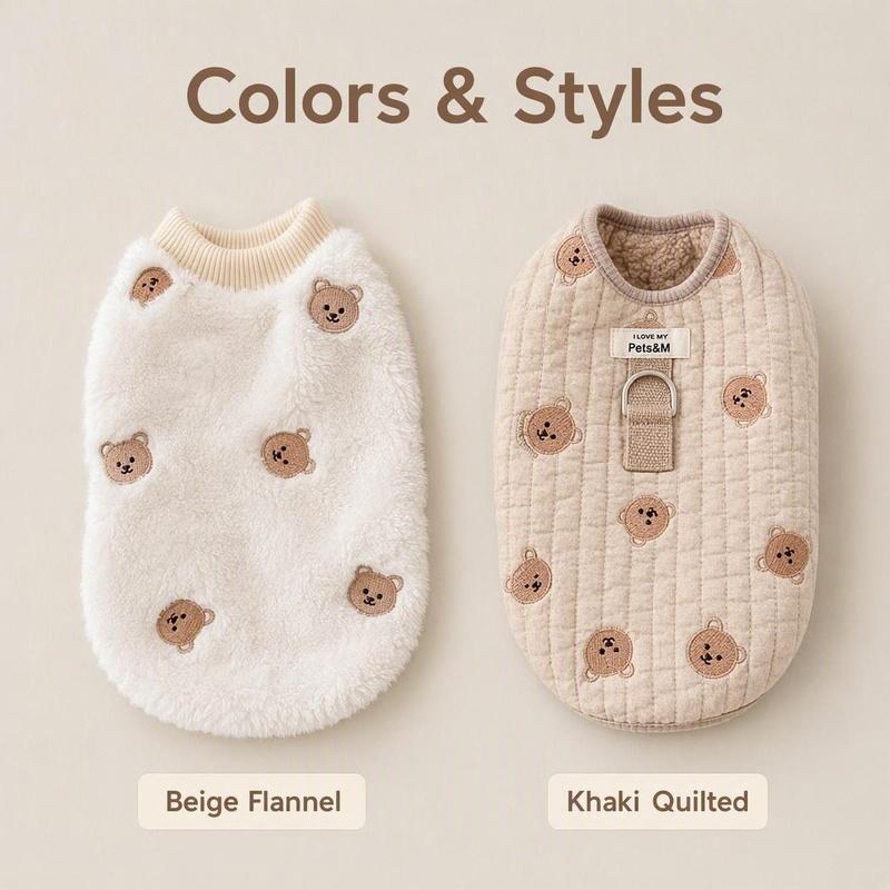 Cute Bear Embroidered Plush Pet Vest Soft Warm Winter Clothes for Small Dogs Puppy
