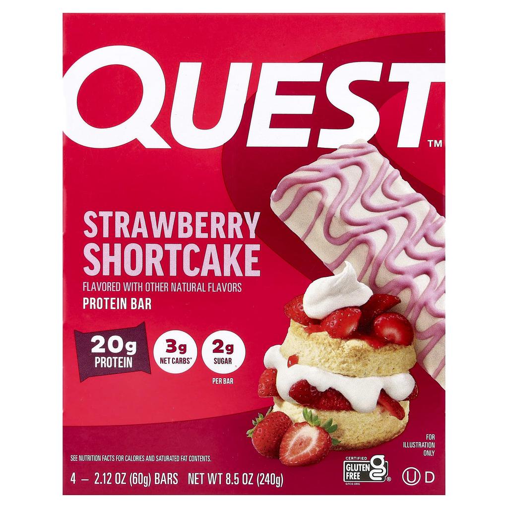 Quest Nutrition Protein Bar, Strawberry Shortcake, 4 Bars, 60g (2.12oz) Each