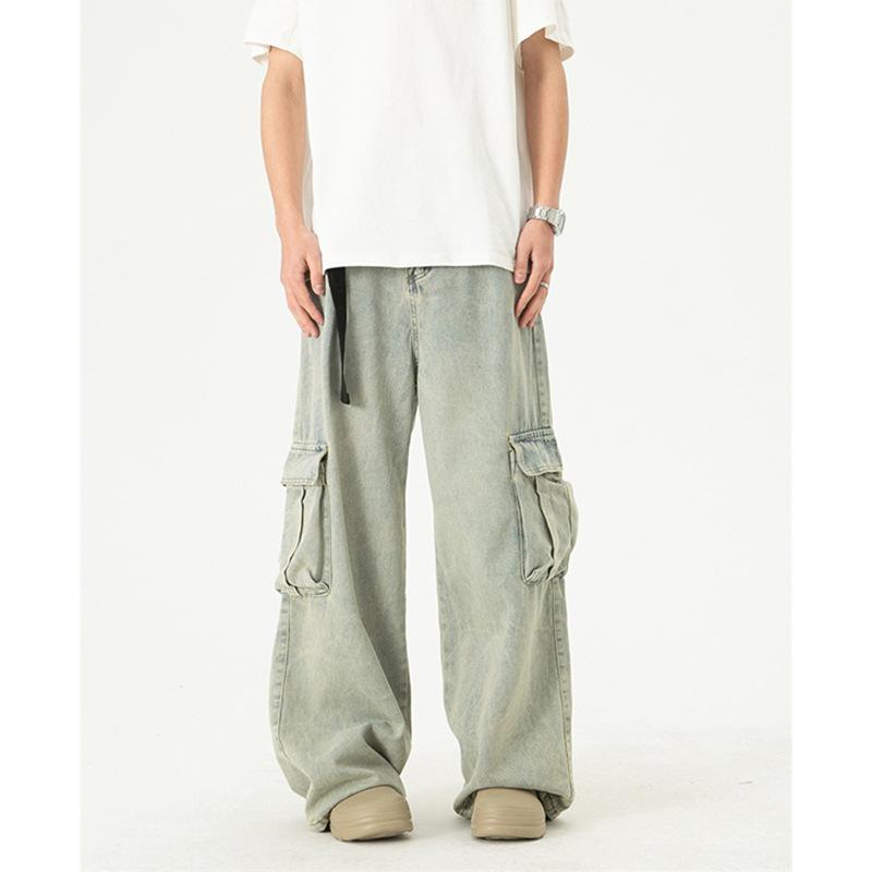 JYL Men s Cargo Pants Spring Trendy Pocket American Vintage Floor-Length Denim 2XL легкие голденрод желтый