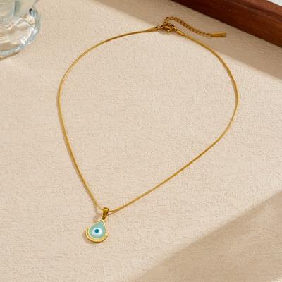 Gold Plated Stainless Steel Evil Eye Pendant Necklace for Women, Enamel Nazar Amulet On Snake Chain