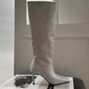 Song Xixi's New Knee Boots, Crocodile Pattern, Thin White Square Head High Boots, High Heel Boots.