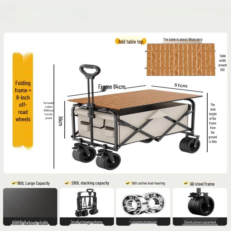 ZISIZ Outdoor Foldable Camping Cart with Table