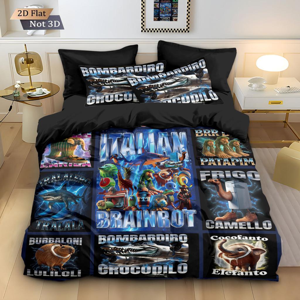 ai Brainrot Tung Tung Sahur Bedding Set Cartoon Bedroom Decoratio Duvet Cover Pillowcase Children and adults holiday gifts