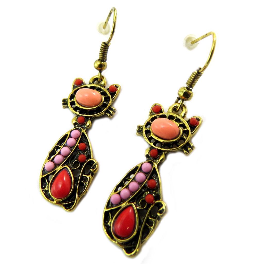 Les Trésors De Lily [P3397] - Designer Earrings 'Cats' Red Rose Gold
