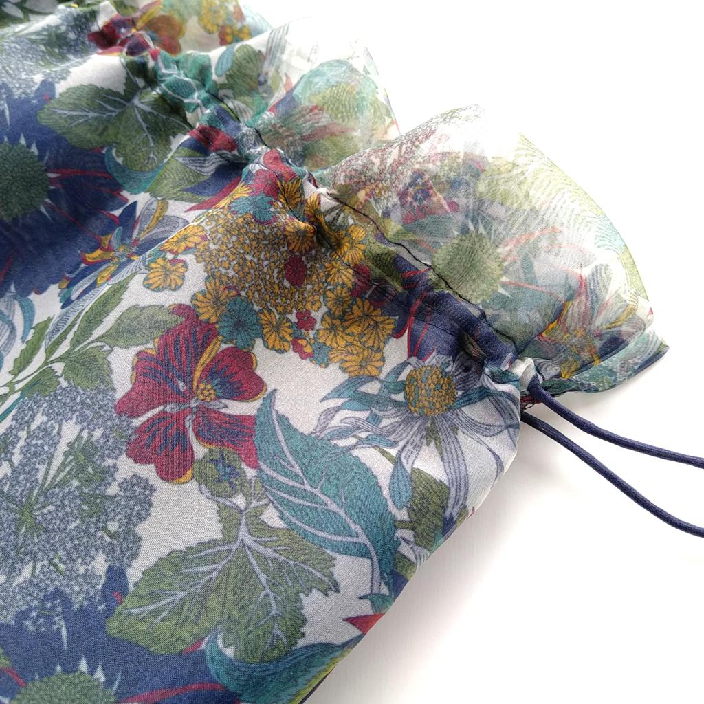 Liberty Organza Drawstring Pouch Made in Belle Blanche Angelica [Net Organza] Japan, (Small, Navy)