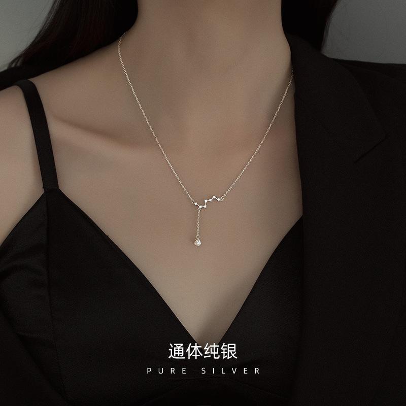 Fashion Jewelry 925 Sterling Silver Necklace Big Dipper Star Drop Diamond Tassel Chain Gold Plated Necklaces Women