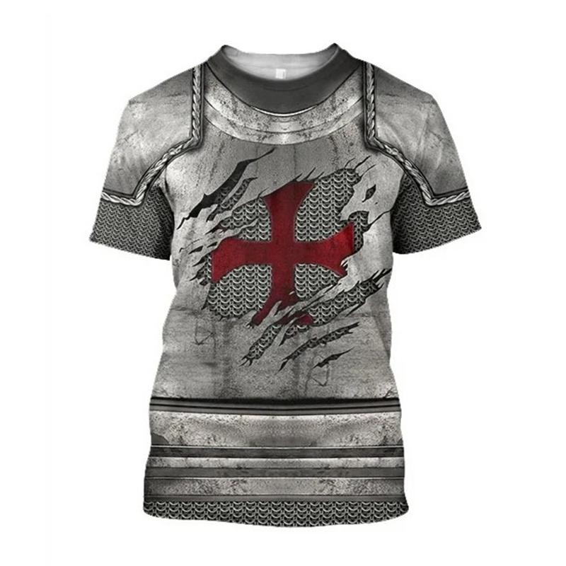 3D Printed Medieval Armor T-Shirt For Men Cosplay Vintage Graphic T Shirts Casual Loose Short Sleeve Tops Street Round Neck Tees