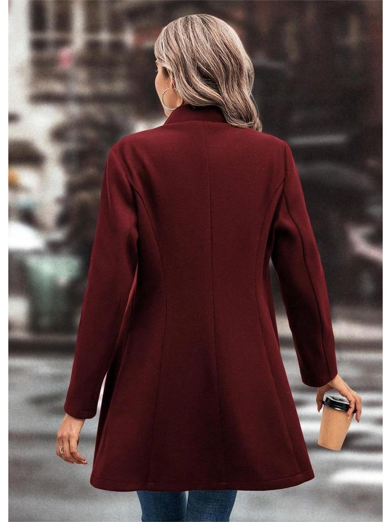 Europäischer und amerikanischer Damen Wollmantel mit Revers in Unifarben - Herbst-/Wintermode