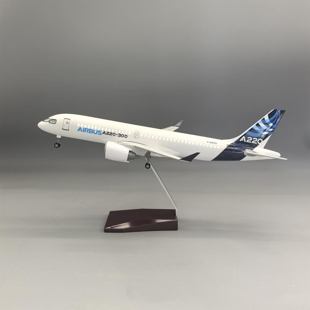 1/100 Scale 38CM A220-300 Prototype Airlines Airplane Model Resin Aircraft with LED Light(Touch or Sound Control)
