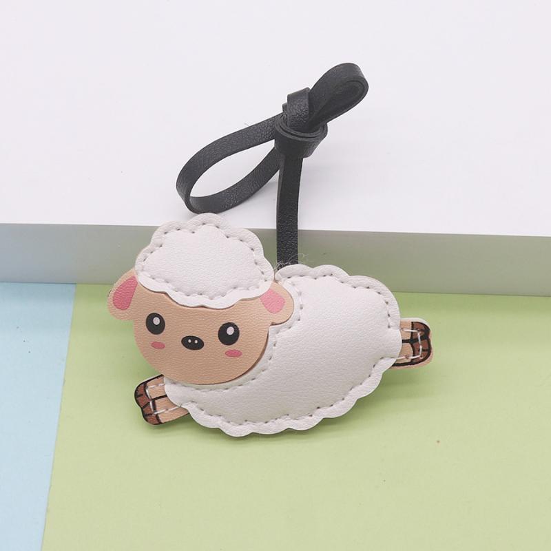 Cute Goat PU Leather Keychain Durable Cute Key Ring Bag Pendant for Women Car Key Holder Daily Use Gift