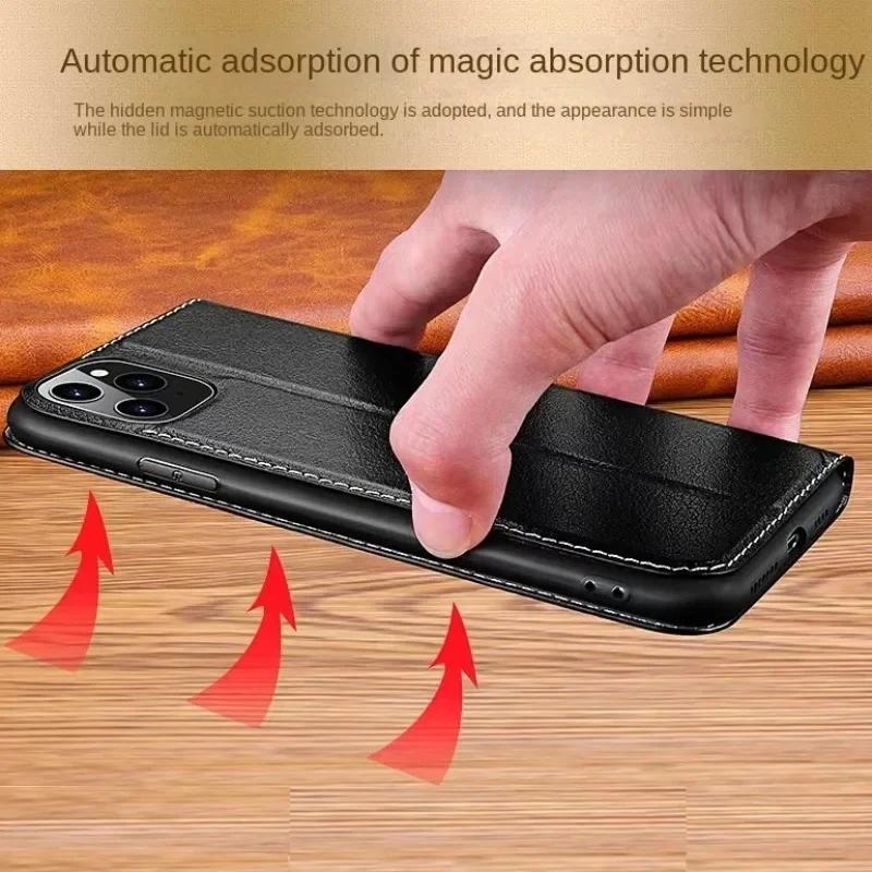 Magnetische Echtleder-Hülle für iPhone 16 Pro Max 17 15 Plus 14 13 12 11 Xs Xr 8 mit Fensteransicht Brieftaschen-Cover Kostenlose Antwort