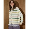 Coolhut2025 Autum Stripesd Pure Color Design Round Neck Knitted Cardigan Sweater Jacket