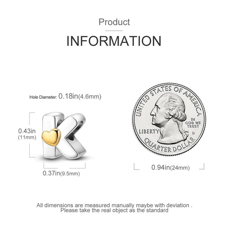 Charms Originale Heart English Alphabet Series Bead Fits Bracelets Necklace Women Charm Copper Luxury Diy Jewelry Gifts