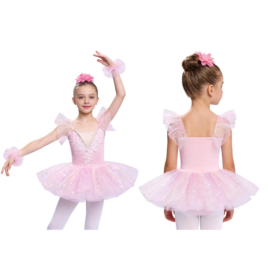 Kids Girls Ballet Dance Dress Sleeveless Embroidery Sequin Tulle Tutu Fairy Princess Dresses Figure Skating Gymnastics Dancewear