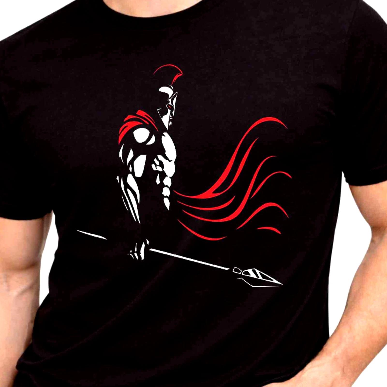 Spartan Warrior Graphic T-Shirt Ancient Greek Soldier Helmet Spear Battle Tee XL