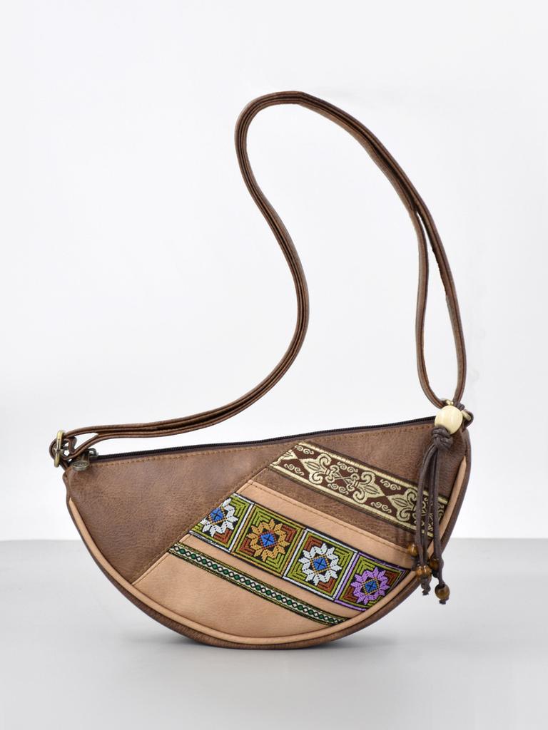 New Moon Bag Pu Embroidered Small Crossbody With Zipper Pocket For Daily Use