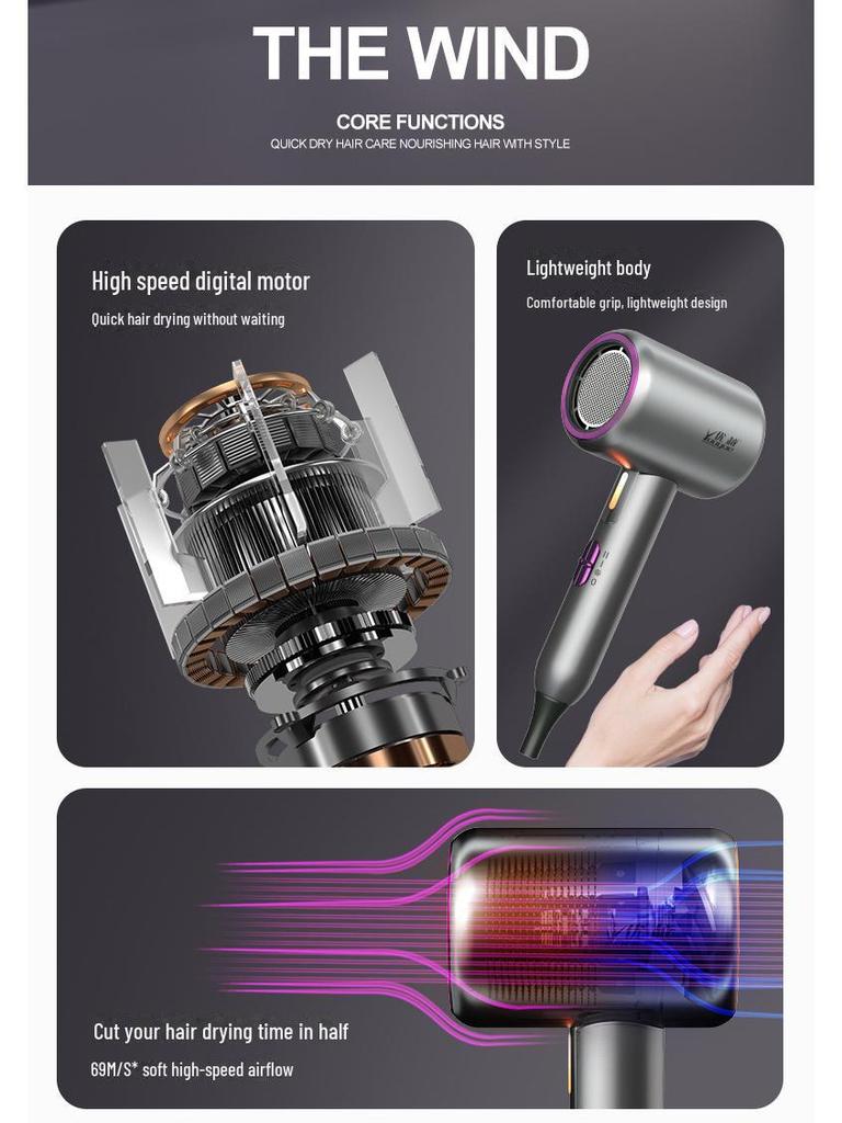 Portable Foldable Negative Ion Hair Dryer, Gentle On Hair, Constant Temperature, High Power, Suitable for Dormitories.